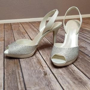 Sling back crystal embellished peep toe shoes